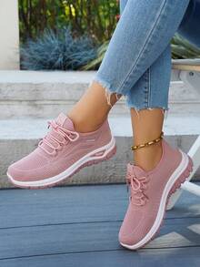 2025 New White Mesh Breathable Lightweight Sports Shoes, Women's Casual Sneakers, & Versatile Running Shoes - Pink - View 15