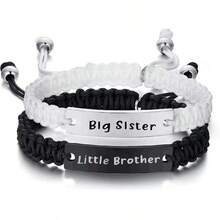 suteyi Set de 2 pulseras tejidas a mano para hermanos, pulseras ajustables con cordón para hermanos - Blanco y Negro - Ver 9