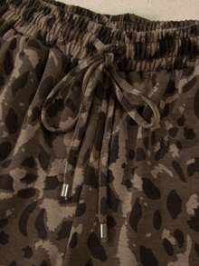 Conjunto de sudadera con capucha y pantalón holgado con cordón en estampado de leopardo - Marrón - Ver 8