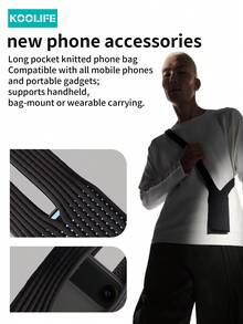 Koolife 1件装3D一体式针织手机袋，兼容 17 Pro Max，男女通用可折叠纹理多功能斜挎单肩包，弹性收纳空间，可收纳、钥匙、卡片等物品，透气网眼屏幕可视，防丢设计，通用尺寸，适用于所有型号 - 黑色 - 查看 4