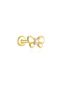 1Pc 925 Sterling Silver Elegant And Stylish Bow Cubic Zirconia Stud Earring Flat Back Cartilage Helix Piercing Fine Jewelry Suitable For Women'S Daily Wear Parties, And Wedding Occasions - Gold - View 20