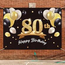 80 - Happy 80th Birthday Backdrop Black Gold Photo Background 80 Birthday Decorations Party Supplies Men - dorado negro - Ver 6