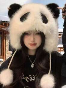 Winter Ladies Panda Fleece Hat With Cute Cartoon Ear Design. This Panda-Style Fleece Warm Winter Hat Features An Integrated Ear Design. Thick And Soft Fleece Material Is Gentle On Skin And Effectively Retains Warmth While Preventing Wind And Cold. Cute Panda Style Is Full Of Vitality, Making It Suitable Daily Outings And School Wear. - Đen trắng một cỡ [ấm áp] - Xem 1