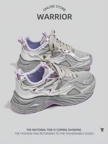 WARRIOR 1 Pair Women's Casual Sporty Sneakers, Breathable Mesh Low-Top Versatile Athletic Shoes - Silver/Gray/Purple - View 3
