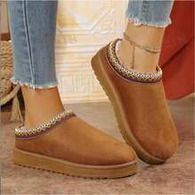 Dép lê nữ đế dày ấm áp, kín mũi bằng da lộn, nhập khẩu, hàng mới về mùa đông 2025. - Hoa viền vàng - Xem 8