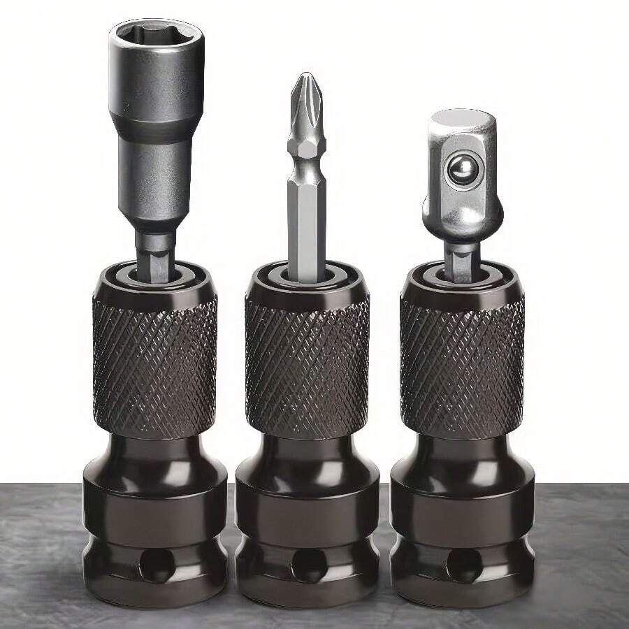1 Adaptador de llave eléctrica de alta adaptabilidad, llave de impacto, interfaz hexagonal universal, acoplamiento preciso sin deslizamiento, adecuado para decoración, reparación de automóviles, instalación de accesorios de herramientas multifuncionales - Negro - Ver 1