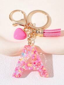 1pc Pink Heart Shaped Creative Keychain, 26pcs A-Z English Letter Children's Bag Accessories, Butterfly Letter Pendant Keychain, Valentine's Day Heart Keychain, Couples Keychain, Gift - Pink - View 19