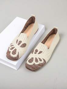 Butterfly Decor Mesh Breathable Square Toe Shoes, Versatile Fashion