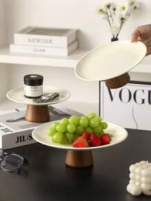 1 khay đế gỗ màu trắng sữa sáng tạo chất lượng cao, đĩa đựng đồ ăn nhẹ cho bàn cà phê phòng khách, đĩa đựng trái cây bằng thép không gỉ, đĩa đựng bánh tráng miệng, khay đựng hương trang trí lối vào - Nhiều màu - Xem 9