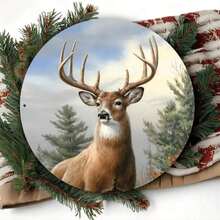 Morning Glory Deer 8x8 Round Metal Wall Art - Vintage Iron Sign Home, Bar, Garage, Club, Restaurant & Cafe Decor, Room Decor - 多色的 - 查看 3