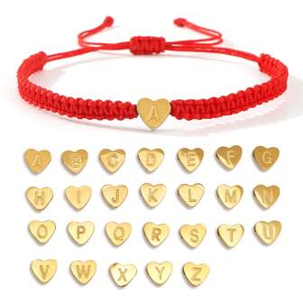1 pieza Pulsera trenzada para mujer, pulsera de cuerda roja hecha a mano de estilo bohemio, pulsera con dije de letra de acero inoxidable dorado ajustable, accesorio de moda personalizado adecuado para uso diario, fiesta, vacaciones, todo el año, regalo de Año Nuevo y Día de San Valentín