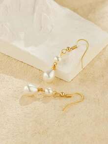 1对女士仿珍珠耳钉，优雅蝴蝶吊坠耳环，时尚伴娘首饰礼品 - 珍珠耳環 - 查看 8