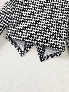 Girl's 2 Piece Outfits Long Sleeve Crew Neck Houndstooth Tweed Jacket And Elastic Waist Skirt Set - màu đen - Xem 6