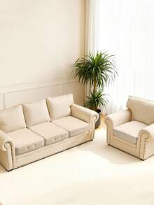 Jacquard Weave Slipcover Stretch Material Sofa Seater Cushion Cover Solid Color Sofa Cover - Beige - View 12