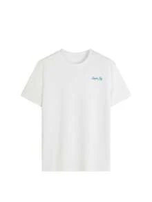 This Colorful Letter & Floral Print Round Neck T-Shirt For Women Is Fashionable And Versatile. Graphic Tee, White Top, Pink Top, Suitable For Vacation Wear. - White - View 3