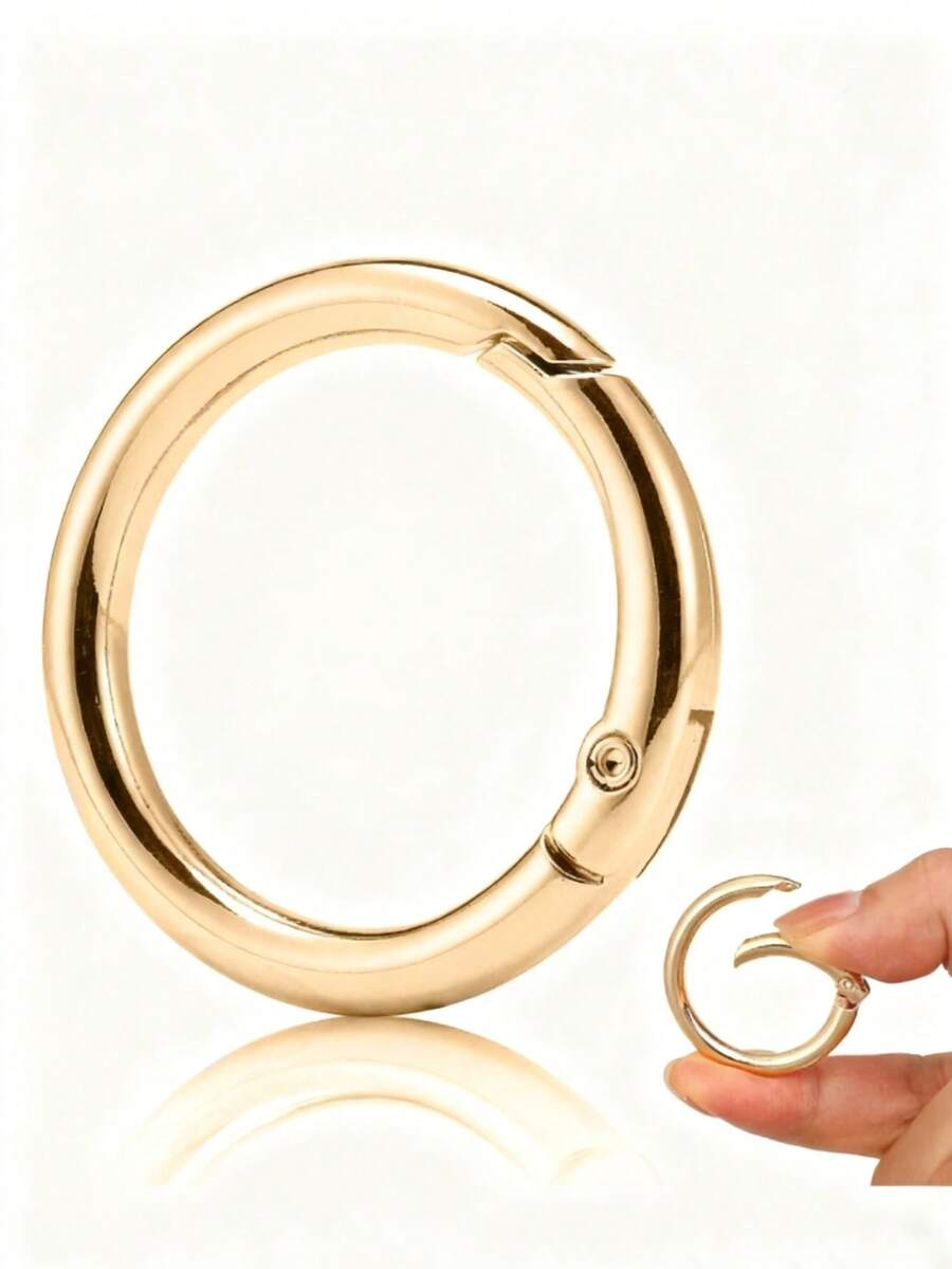 5 piezas Anillos en O de metal con resorte, Mosquetón de aleación de zinc con anillo en O redondo y resorte, Hebilla de mosquetón para llaveros, bolsos, carteras - Dorado - Ver 1