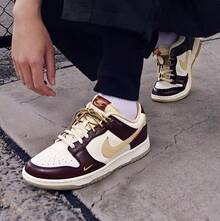Nike Women's DUNK LOW Retro Casual Sneakers - White/Wine Red - View 11