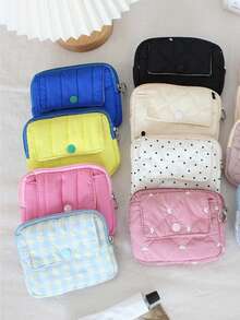 1个带衬垫的CCD相机收纳包，绣花蝴蝶结图案零钱包，迷你相机保护套，翻盖零钱包，大容量卡包，可爱格子口红包，时尚黑色卡包相机收纳包 - 彩色 - 查看 2