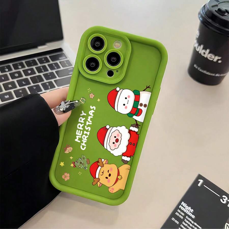 Funda protectora de teléfono con Navideña Para Móvil Con Santa Y Renos regalo de moda minimalista interesante para hombres y mujeres, adecuado para iPhone16/15/15Pro/15ProMax/14/13/12/11/XsMAX, iP 17,  Max Series,A14/A15/S23 Ultra/A50/A12/A32/A52/A72/A51/A21S/A13/A14/S22 Ultra/S23/A33/A53/S20 FE,Protección completa contra caídas, resistencia a impactos y prevención de rayaduras,diseño creativo y de moda para hombres y mujeres - Verde lima - Ver 1