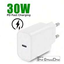 30W Fast Charger EU Plug + 3.3ft/100cm High-Efficiency Data Sync Fast Charging Cable Adapter Compatible With IPhone 14 Pro Max/14 Pro/14 Plus/14/13/12/11/XS/XR/8/7/6/IPad Series, EU High-Efficiency Charging Adapter Set Phone Charger - EU C Type Plug(220-240V) - View 2