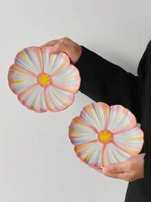 1/2/4pcs Pink Floral Ceramic Plates, European Sunflower Ceramic Dinner Plates, Casual Snack Plates, Afternoon Tea Dessert Trays, Breakfast Plates, Coffee Trays, Ceramic Dinnerware, Fruit Plates, Candy Dishes, Gift Tableware - Multicolor - View 9