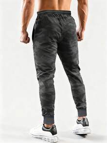 男士休闲迷彩裤，户外徒步运动慢跑裤，秋冬春季 - 灰色 - 查看 2