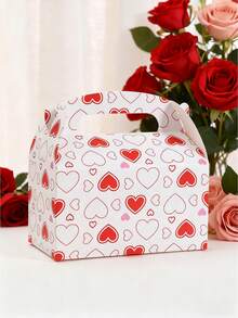 5pcs/20pcs Valentine's Day Cake Boxes, Heart-Shaped Baking Boxes, Dessert Packaging Boxes, Gift Boxes, White Card Handled Bags, Cake Takeout Boxes - Multicolor - View 1