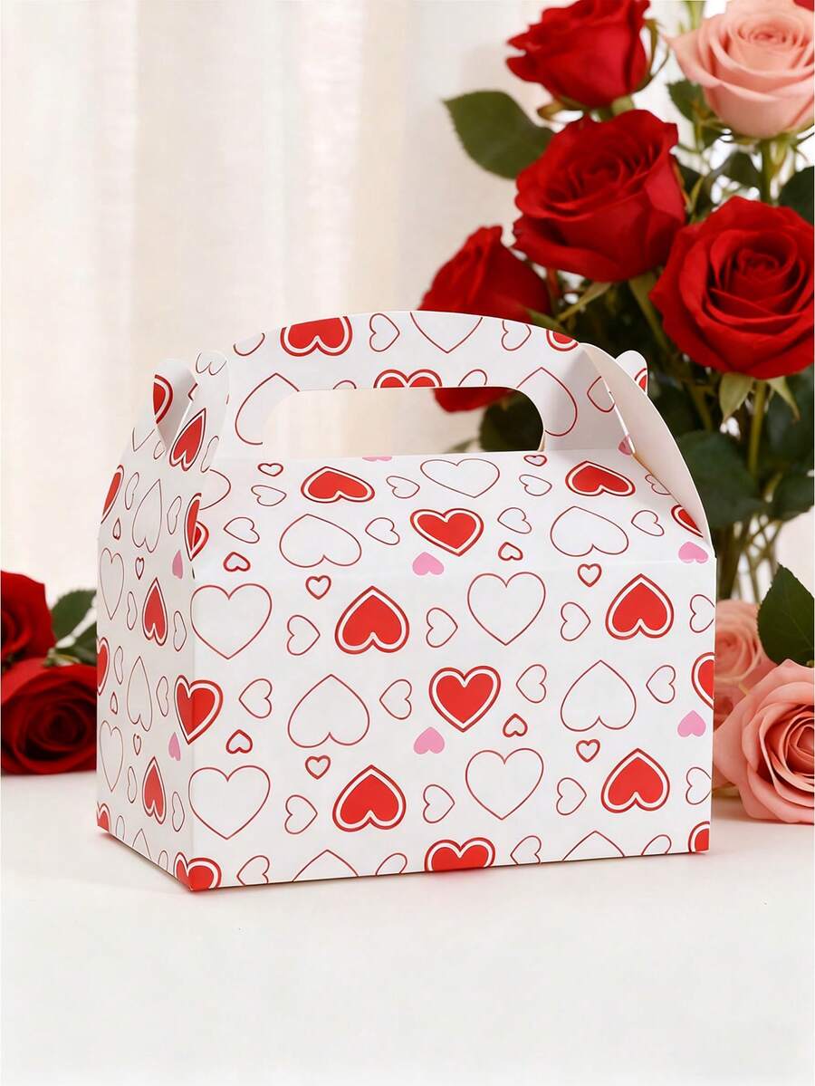 5pcs/20pcs Valentine's Day Cake Boxes, Heart-Shaped Baking Boxes, Dessert Packaging Boxes, Gift Boxes, White Card Handled Bags, Cake Takeout Boxes - Multicolor - View 1