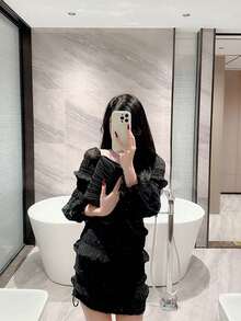 女士奢华水钻手拿包、晚宴包、斜挎小方包、正式派对水钻新月形单肩包、时尚闪亮新月形包、链条小包 - 黑色 - 查看 2