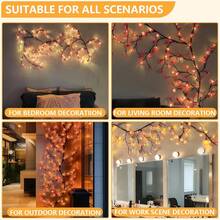 DIY Cherry Enchanted Willow Vine Lights,7.55/6.2/3.9 FT 144/96/48 LED Cherry Blossom Lights With Remote Timer,8 Lighting Modes,LED Tree Branch Light For Wall,Cherry Blossom Wall Decor For Bedroom Home - 粉色 - 查看 5