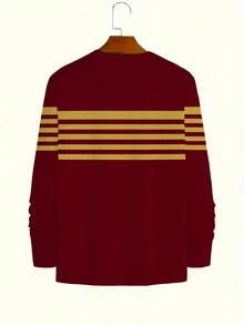 Plus Size Men's Fashion 3D Geometric Pattern Lightweight Long Sleeve T-Shirt - Casual Crew Neck, Polyester, Thin, Machine Washable - Red - View 4