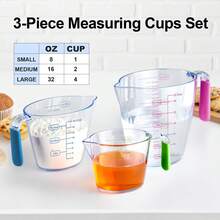 3pcs Measuring Cup Set - Transparent Plastic Liquid Measuring Cups With Ounce And Milliliter Markings, Essential Kitchen Cooking & Baking Tool - Transparent and Colorless - View 3
