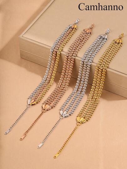 Camhanno 1pc Classy & Stainless Steel Bracelet – Multi-Strand Structure, Great For Date Nights, Creates A Romantic & Gentle Vibe With Your Outfits, Matches Midi Skirts Or Silk Blouses, Skin-Friendly & Easy To Wear, Enhances Your Charming Presence