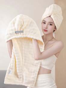 1pc Coral Fleece Hair Drying Towel, Extra Large & Thick Super Absorbent Hair Drying Towel, Simple Solid Color Towel For Home, Suitable For Long & Short Hair - Multicolor - View 2
