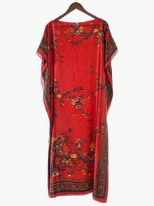 1件女士复古优雅印花仿丝长款卡夫坦罩衫，休闲沙滩防晒披肩和服，夏季连衣裙 - 彩色 - 查看 24