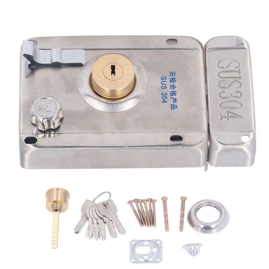 Exterior Lock with Keys 304 Stainless Steel Anti Theft Deadbolt Locking Door Set for Entry Door Home Security - Plateado - Ver 1
