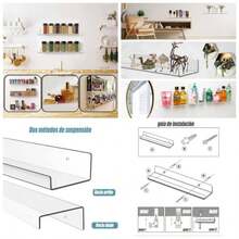 Estantes Acrlicos Transparentes para Almacenamiento de Pared, Estantes Flotantes Acrlicos de 38cm montados en la Pared, estantes de Pared de repisa para el Dormitorio, bao, Cocina, 2 Pzas - 2 - Ver 1