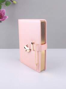 1PC 144-Page Valentine's Day Themed Notebook With Heart Locks, Pink PU Cover Plus A Pink Heart Diamond Ballpoint Pen, Home Diary For Private Entries, Gift For Friends