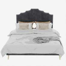 Modern Minimalist And Plush Bed, Comfortable And Soft Headboard, 140*200CM, Grey, Multifunctional Bedroom Furniture, Low Bed Frame Without Gas Spring, Mattress Not Included. - Gray + Fabric + Metal + Memory Foam - View 10