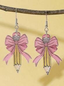 1 Pair Cute Cartoon Teacher's Day Casual Bow Pencil Earrings - Bow Pencil - View 1