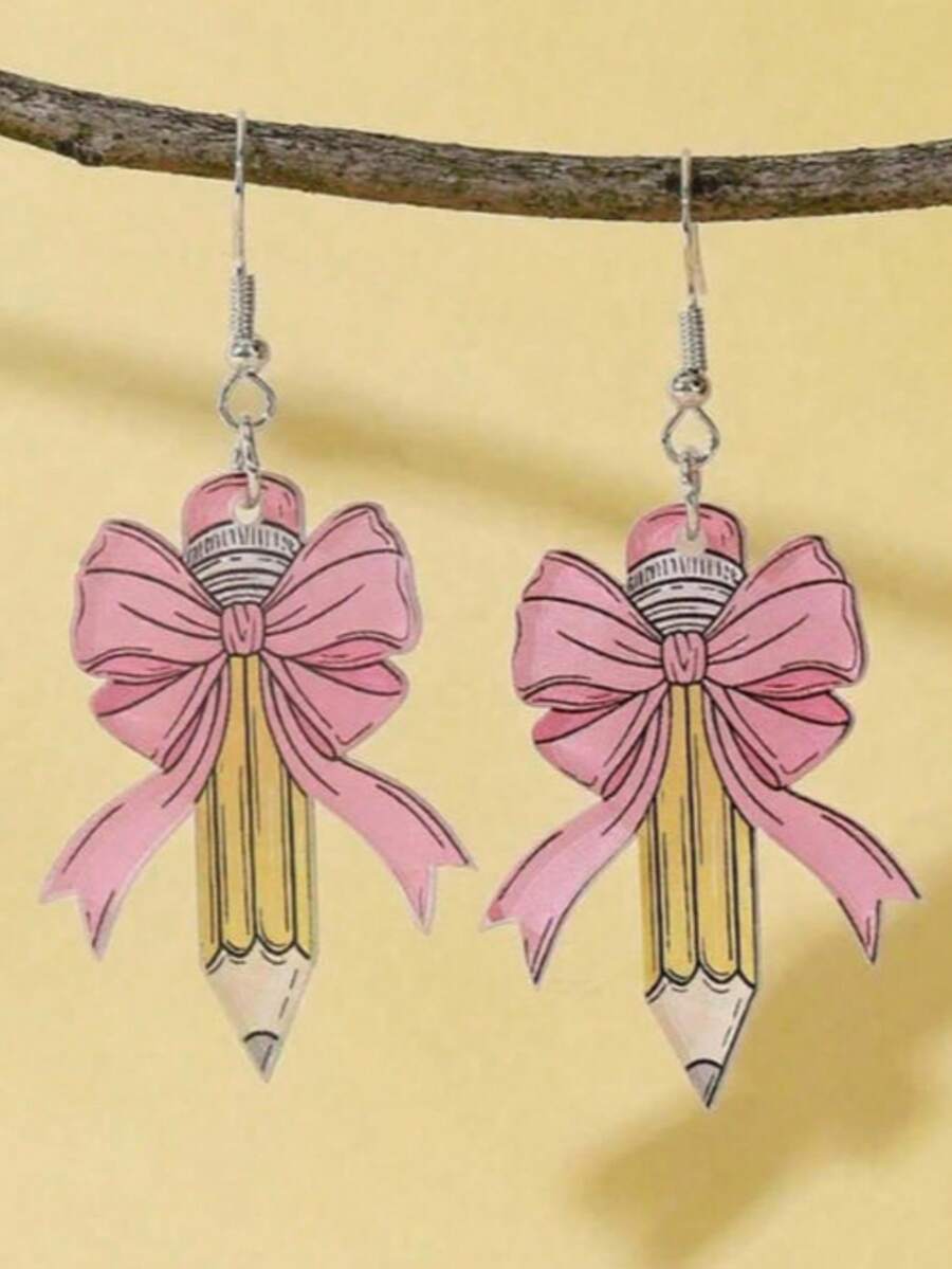 1 Pair Cute Cartoon Teacher's Day Casual Bow Pencil Earrings - Bow Pencil - View 1