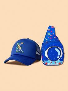 Bộ 2 mũ lưỡi trai trẻ em màu xanh dương in hình phi hành gia, chữ cái, tài xế xe tải, 26 chữ cái cá nhân hóa, thiết kế thời trang khoa học viễn tưởng, thoáng khí, có lỗ thông hơi, nhỏ gọn, nhẹ, đa năng với ngăn chứa đồ, phù hợp cho bé trai và bé gái khi hoạt động ngoài trời, thường ngày, đi học, quà tặng sinh nhật và ngày lễ lý tưởng. - Màu xanh lam - Xem 30