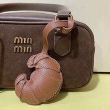 1个创意手工多层羊角面包造型钥匙扣，可爱面包袋挂饰+可拆卸挂绳，小众风格包包吊坠，适合钥匙和行李装饰 - 棕色 - 查看 2