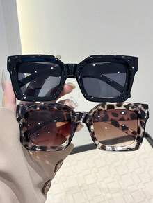 2pcs Women's Plastic Large Frame Rivet Bohemian Fashion Fashion Glasses Set, Suitable For Daily Use, Outdoor, Street Photography, Travel Accessories
