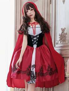 一件天鹅绒连帽斗篷，适合狂欢节、圣诞派对、化装舞会、角色扮演，可作小红帽披风，也可作万圣节女装。 - 紅色 - 查看 7