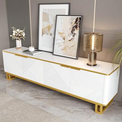 Four-Door TV Stand, TV Unit, TV Panel, Low TV Cabinet. Unique Design, Geometric Texture. 160 X 37.5 X 48 Cm (L X W X H)