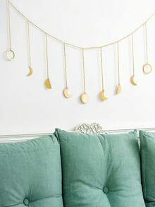 1pc Moon Phase Wall Decor, Gold Metal Boho Style Wall Hanging, Celestial Moon Phase Decoration, Bohemian Style, Suitable For Bedroom, Home, Living Room, Nursery - Gold - View 2