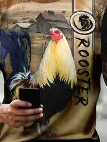 Men'S 3D Printed Rooster Graphic T-Shirt - Vibrant Full-Body Artistic Design, Breathable Round Neck Short Sleeve, Summer Casual Wear, Machine Washable Holiday Gift, Rooster Shirt, Relaxed Outing Attire, Vivid Color Tee - 混合色 - 查看 6