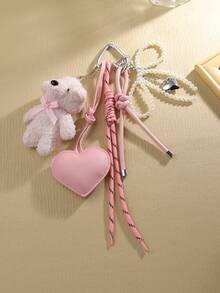 1pc Cute Girly Little White Bear Silvery Bead Bow Bag Charm, Super Pretty Heart Keychain Pendant, Cute Stuff Teddy Bear Keychain, Cute Gift Idea, Bag Decoration, Kawaii Charm, Feminine Design, Beaded Pendant, Stylish Keyring, Heartshaped Pendant, Decorative Keyring, Women, Gift Shoppers (The Number Of Knots In The Rope Weaving Is Random)