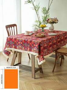 1pc Bohemian Style Red Geometric Jacquard Tablecloth With Natural Tassel, Rectangular Tablecloth For Dining Table, Coffee Table, TV Stand, Entryway, Suitable For Holiday Gatherings, Birthday Parties, Weddings, Dining Room, Living Room, Office, All Seasons - Red - View 12
